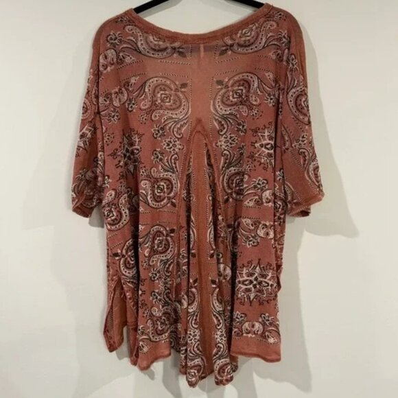 FREE PEOPLE No Matter What Paisley Print Knit Tunic Top Rust Bohemian Women's XL - Picture 5 of 8